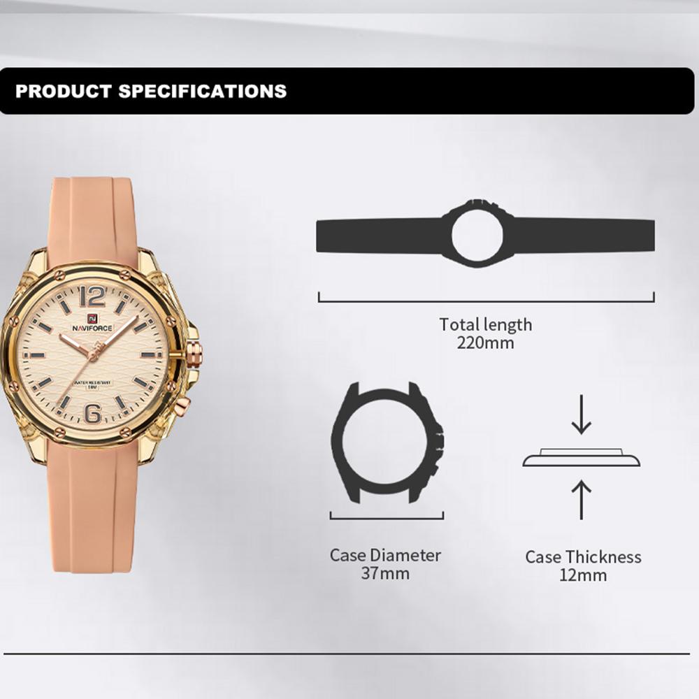 Naviforce Женские простые часы Кварцевый механизм Светящиеся стрелки Водонепроницаемость 50 м Силиконовый ремешок Легкие Женские Девичьи Повседневные Модные часы NF6103