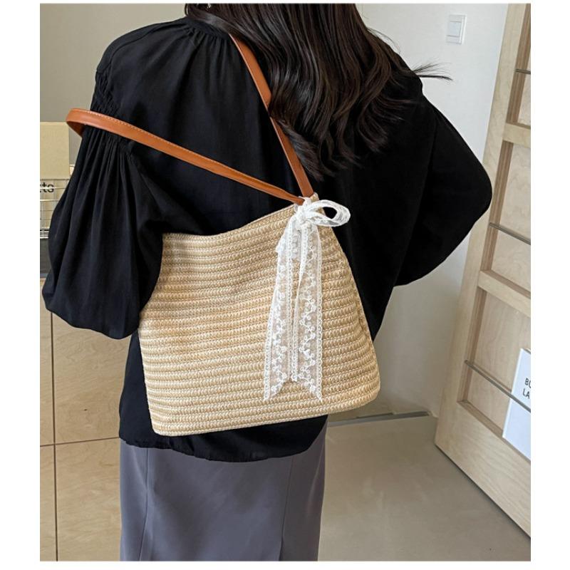 Женская тканая сумка из травы, новая летняя повседневная сумка через плечо в корейском стиле, пляжная сумка большой вместимости, универсальная сумка для поездок на работу