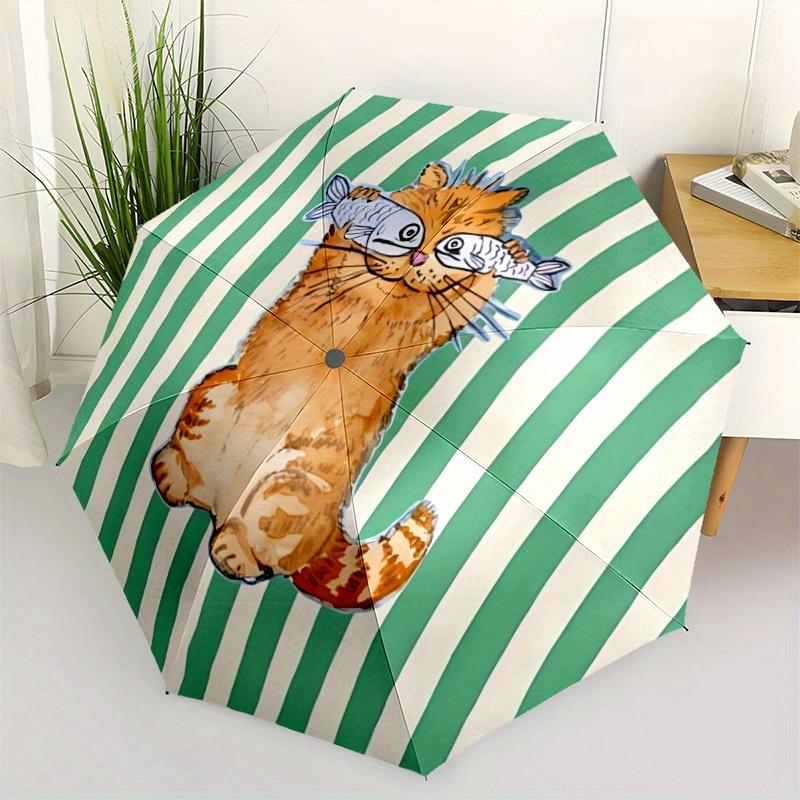 1pc Cat Fish Automatic Open/Close Umbrella with One-Touch Button, Compact Folding Canopy, Sturdy 8-Rib Windproof Design -031