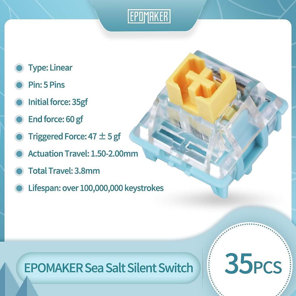 EPOMAKER Sea Salt Silent Mechanical Keyboard Switch Set with LED Slots Lubricated for Linear Gaming Keyboards for Keyboard Customization 35 Pieces