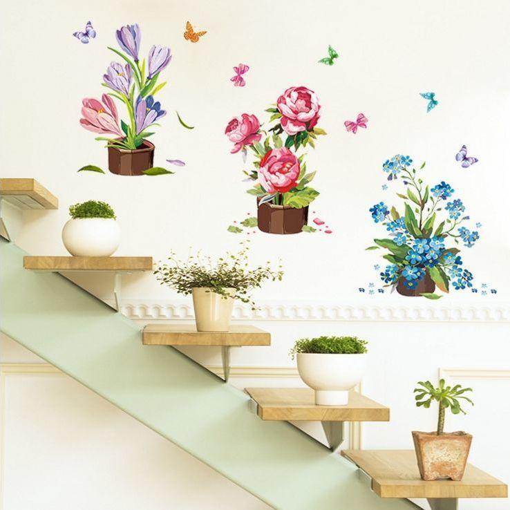 Цветочные наклейки Гостиная Стена Фон Наклейки На Стены Спальня Комната Стены Украшения Наклейки Обои Самоклеящиеся Наклейки