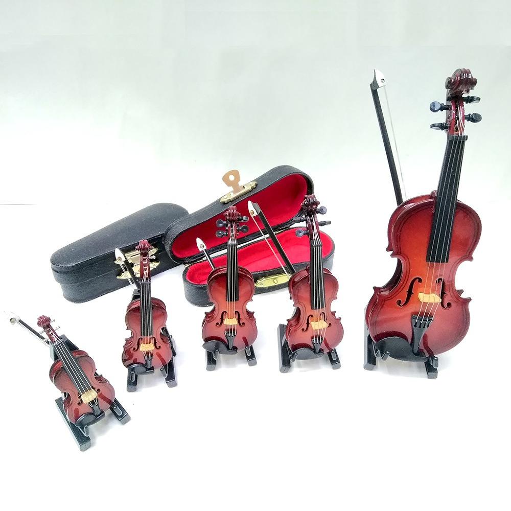 Mahogany Mini Violin With Support Multi-dimension Violin Model Miniature Violin  Decoration Gifts