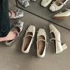 French bow thick heel high heels women's summer 2025 new rhinestone square head single shoes shallow mouth Mary Jane shoes