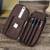 Genuine Leather Pencil Case with 4 Slots Handmade Multifunctional Zipper Fountain Pen Bag Student Stationery Pen Box