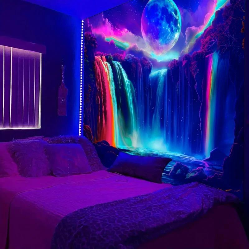 Лунная Водопадная УФ Гобелен Флуоресцентный Гобелен Требующий УФ-Освещения Декор Спальни Гостиной
