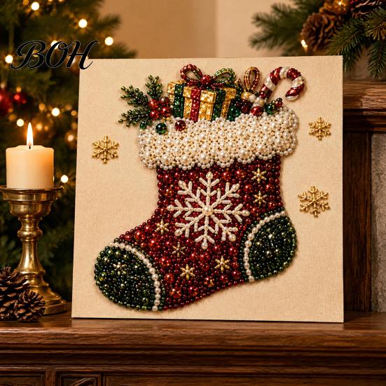 Christmas Faux Pearl Painting Kit DIY Art Kit, Beads Craft for Festive Wall Decor Making Adults, Beginners, Cute Santa Tree Elk Gem Bead Home