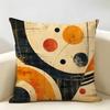 Abstract Circle Art Orange Black Cushion Cover Durable Hypoallergenic Organic Linen Pillow Cover Washable SkinFriendly