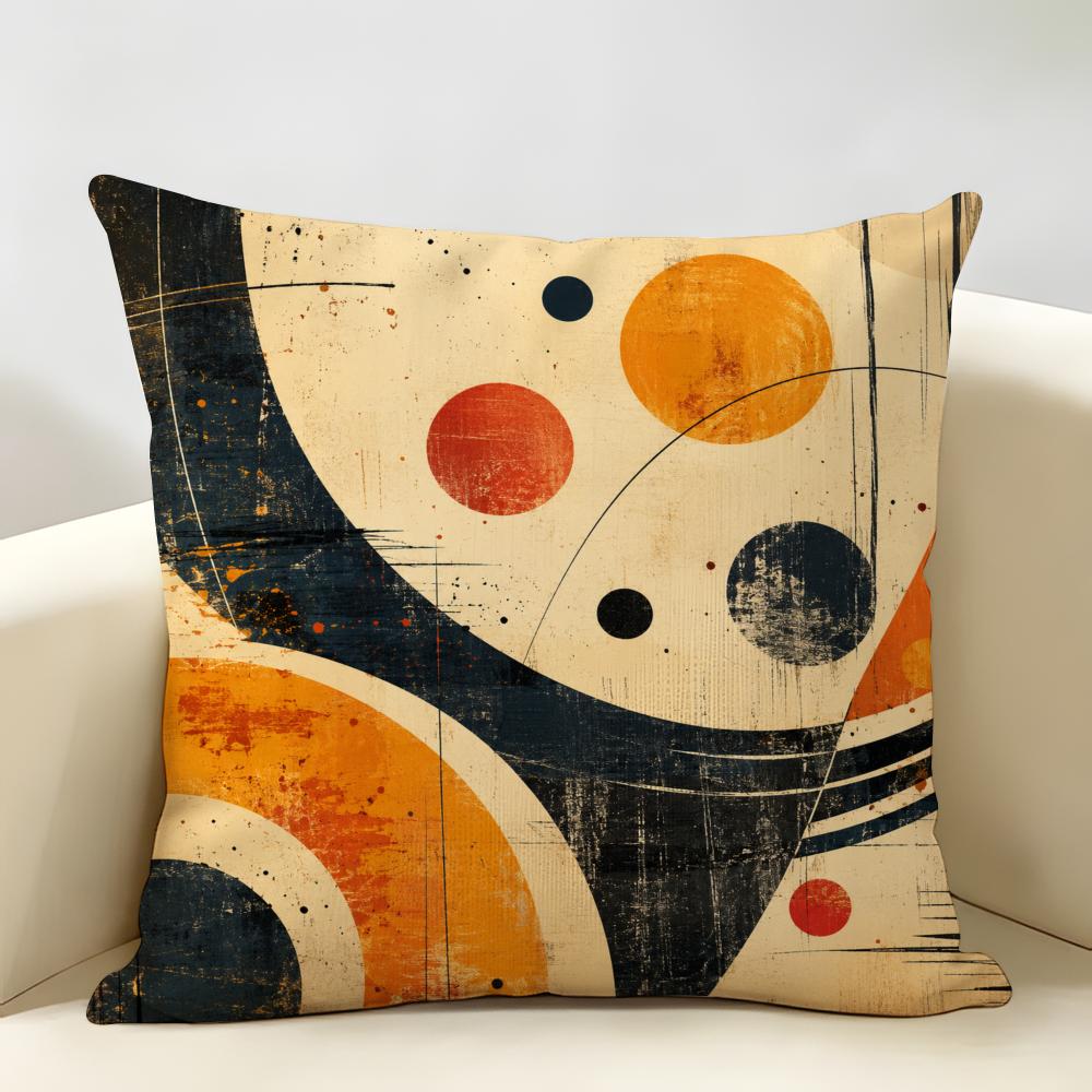 Abstract Circle Art Orange Black Cushion Cover Durable Hypoallergenic Organic Linen Pillow Cover Washable SkinFriendly