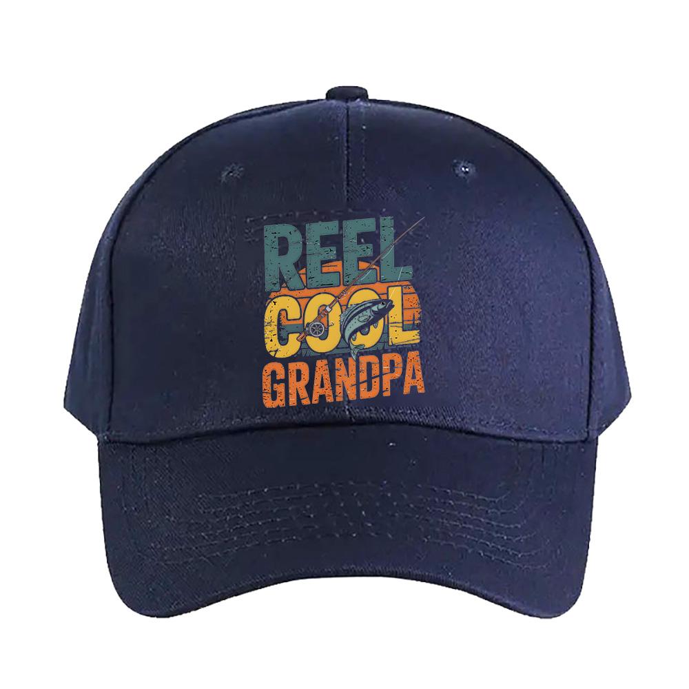 Vintage REEL COOL GRANDPA Fishing Woman Man Baseball Cap Adult Adjustable with Curved Brim Hiking Fishing Hat duckbill cap