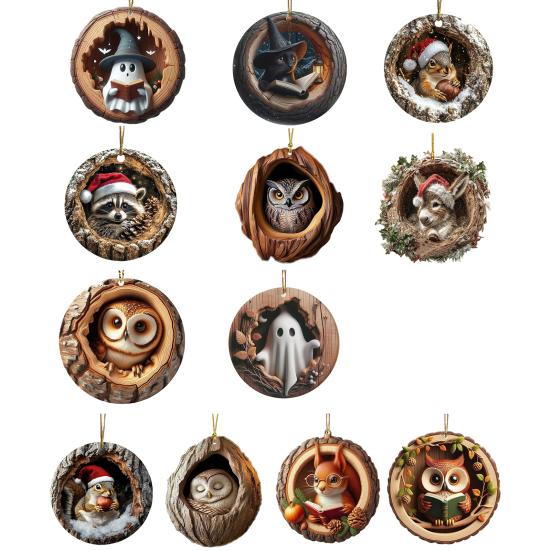 Животное Рождественское Украшение 2D Плоское Лесное Животное Украшение на Рождественскую Елку Акриловая Подвеска Лесной Кулон