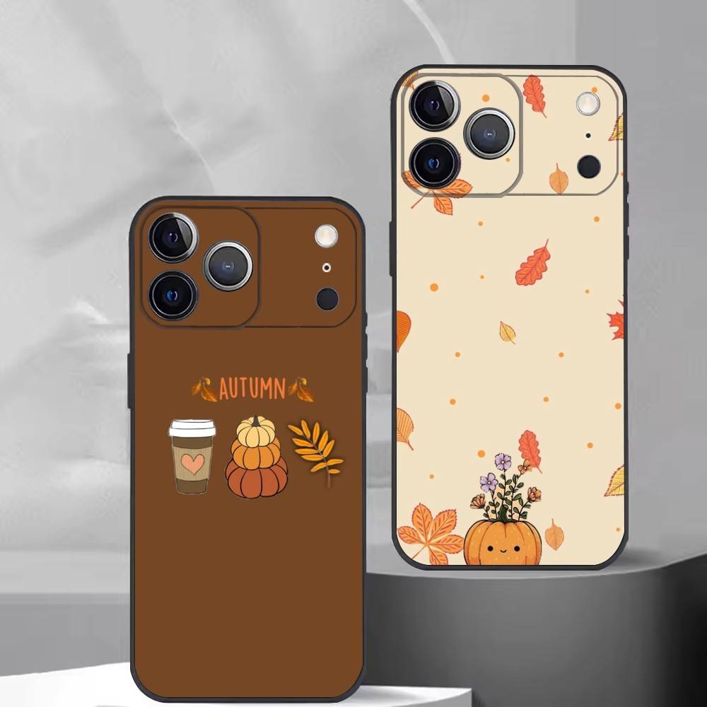 Осенние листья P-тыква Чехол для телефона для iPhone 17, 16, 15, 14, 13, 12, 11 Plus, Pro Max, Другие Мягкий черный чехол