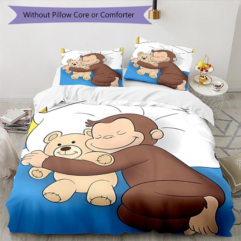 3pcs Curious George (2) Design Cover Set - HD Printed Bedding with 1 Cover and 2 Pillowcases - Perfect for Home and Dorm Decor