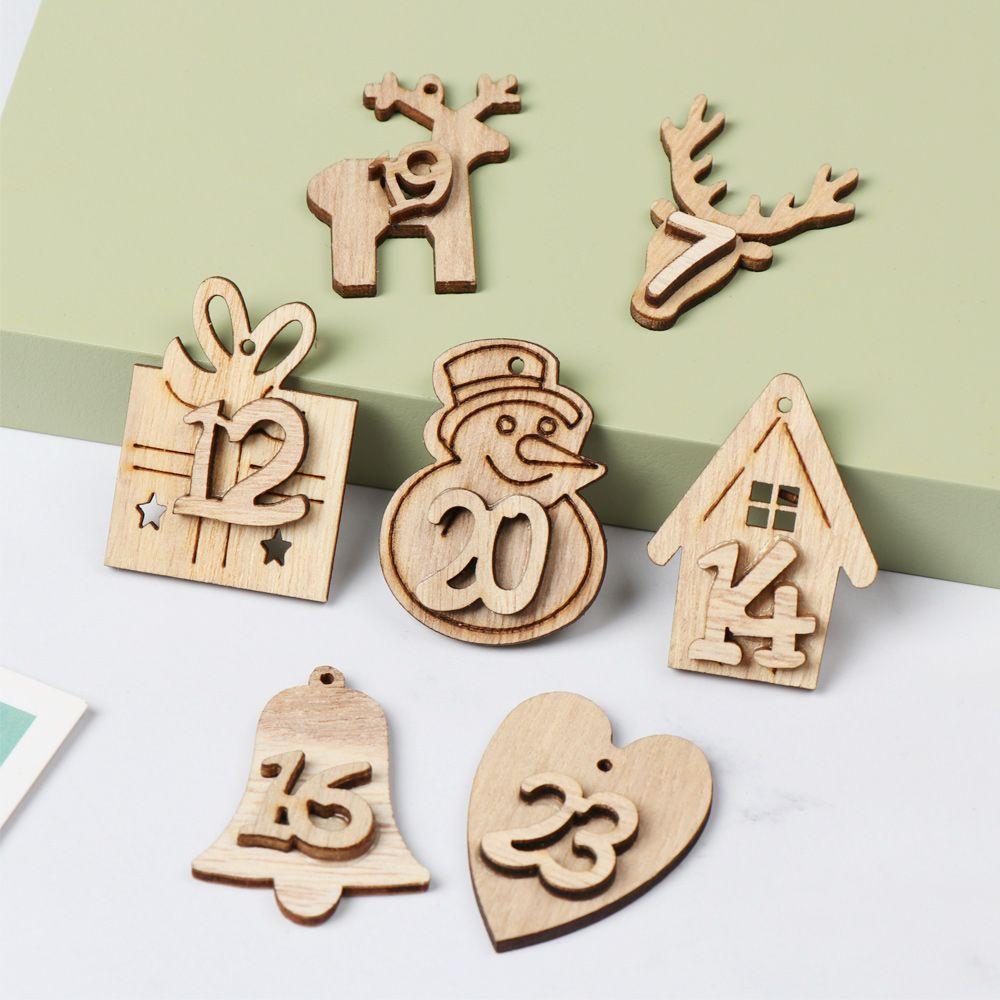 Gift Bags Decor Xmas Number Label Countdown Hanging Tags Christmas Advent Calendar Wooden Pendant