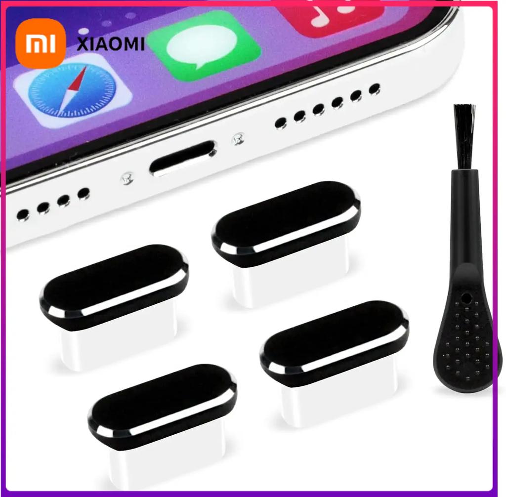 Xiaomi 4 шт. Заглушка от пыли USB C с чистящей щеткой, заглушка для порта USB-C, защитные колпачки для порта зарядки для iPhone, Samsung, всех смартфонов