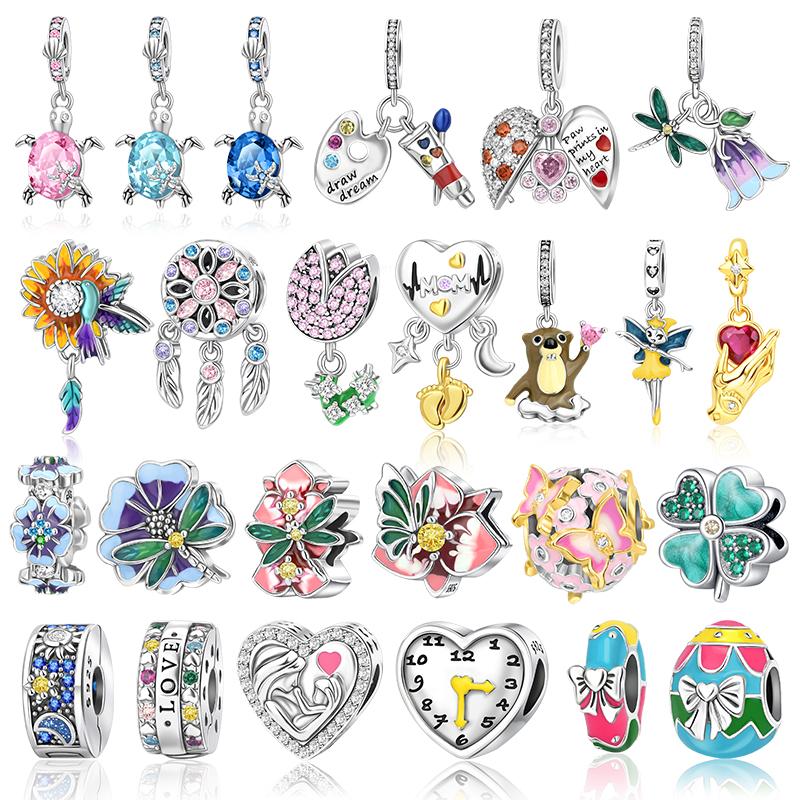 Циркон Сердце Клип Шармы Цветок Клевер Шарм Медь Морская Черепаха Бусины Подходят для DIY Оригинальный Браслет Ювелирные Изделия
