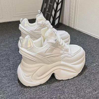 Весна 2024 г. Женские белые сетчатые кроссовки со скрытым подъемом — повседневная спортивная обувь для папы