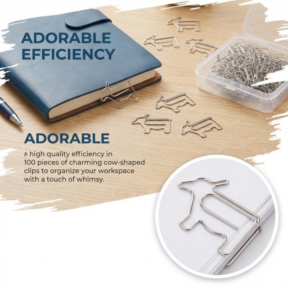 100PCS with Storage Box Cow Shaped Paper Clips Silver Cute Paper Clips  Scrapbook Making