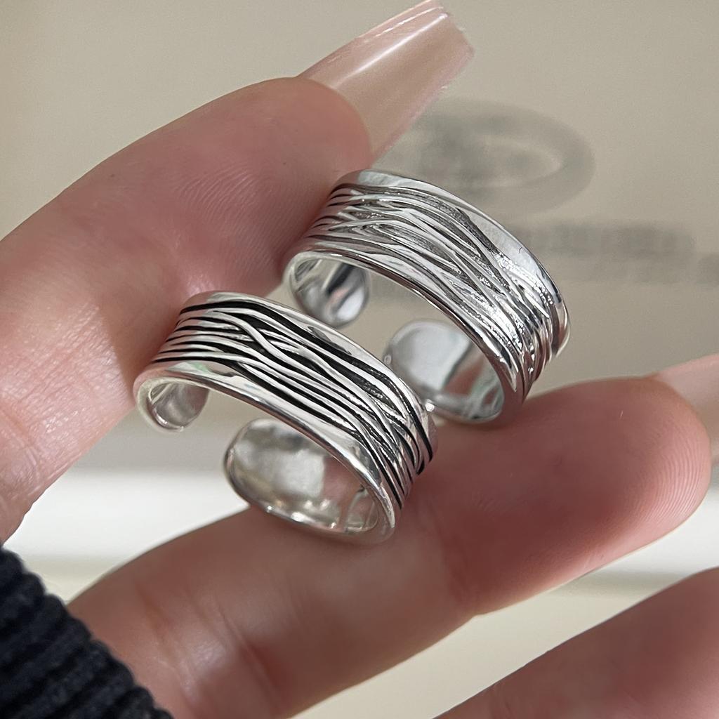 BF CLUB 925 Sterling Rings for Women Simple Geometric Handmade Irregular Retro Vintage Wide Strip Ring Allergy For Birthday Gift