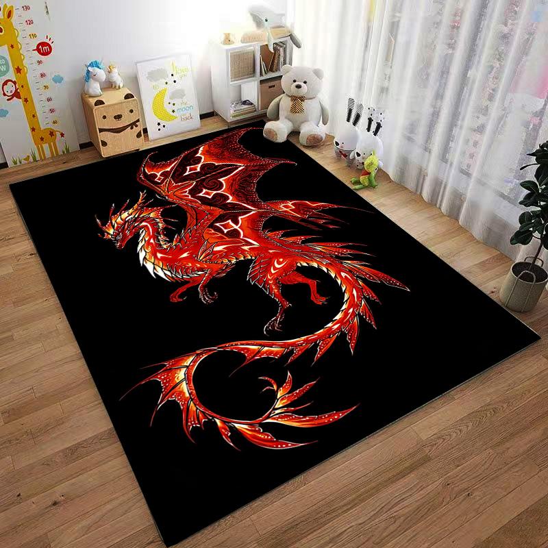 "Fiery Red Dragon Pattern Rug with Black Background for Home Decor" Suitable for use as an anti-slip for living room bedroom sofas