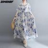 Платье больших размеров DIMANAF, женское платье 2023 года, новые летние стильные платья с круглым вырезом, свободные платья с большим цветочным принтом, новинка