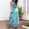 Women's Floral Maxi Dress Sleeveless Halterneck Chiffon Midi Dress Summer Boho