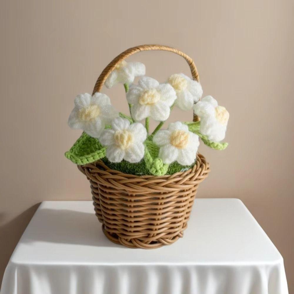 Woven Finished Knitted Flowers Handmade Puff Flower Potted Ornament Office Desktop Decoration