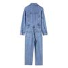 Women Jumpsuits Turn Down Collar Full Sleeve Denim One Piece  Slim Fit Tight Waist Wide Leg Long Pants Overalls Casual Rompers