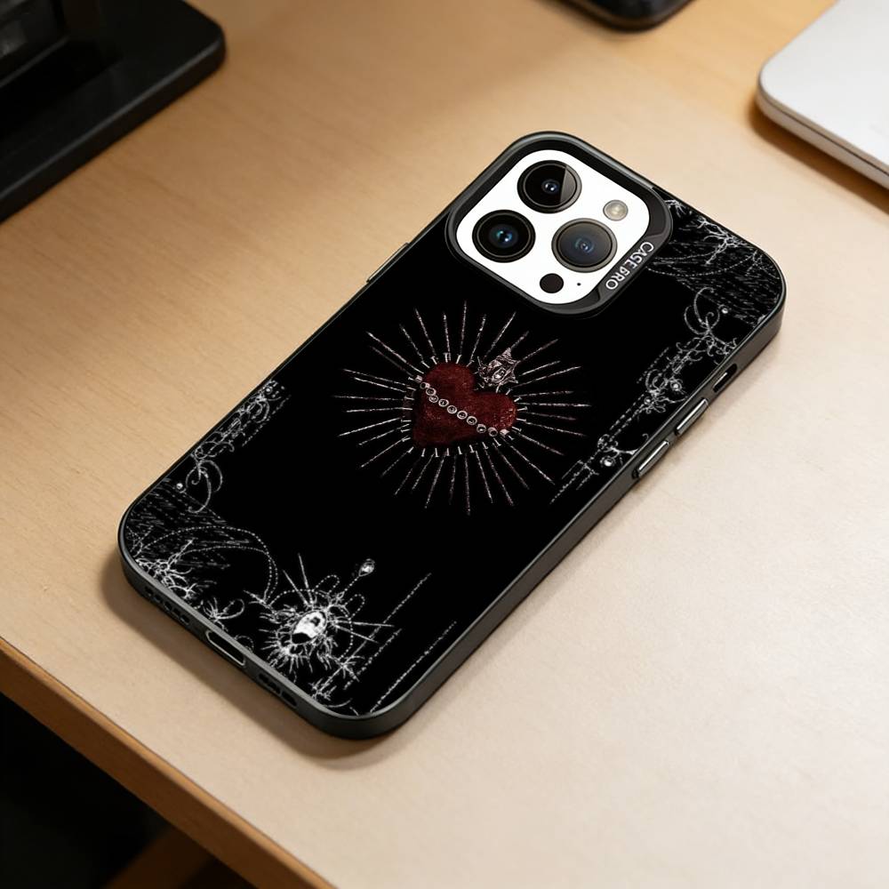Sweet Grunge Dark Goth Emo Phone Case For iPhone 17,16,15,14,13,12,11 Plus,Pro Max,XS,Colorful Silver Black Cover