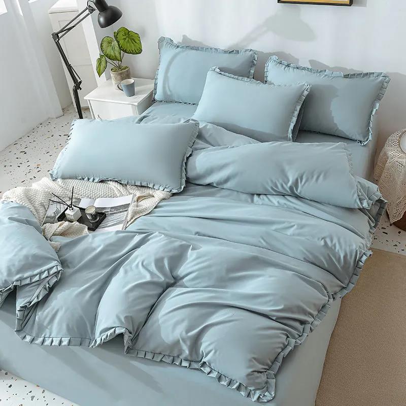Bedding, Duvet Cover, Bed Sheet Brushed Solid Color Four-piece Set Pure Cotton Side Double Bed Single
