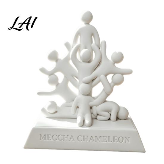 DIY Paintable Craft Project 3D Printed Stacked Human Sculpture Abstract Meccha Chameleon Art Unique Desktop Ornament Figurine Minimalist White Desk