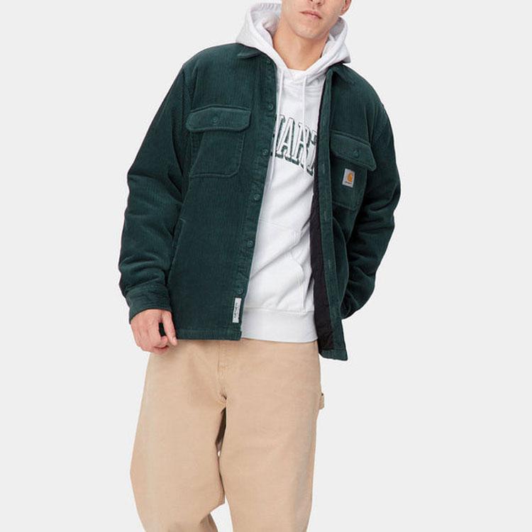 Carhartt WIP FW22 Однотонная Рабочая Куртка на Пуговицах с Нашитой Логотипом из Вельвета Мужские куртки Зеленый I028827-0WD-XX