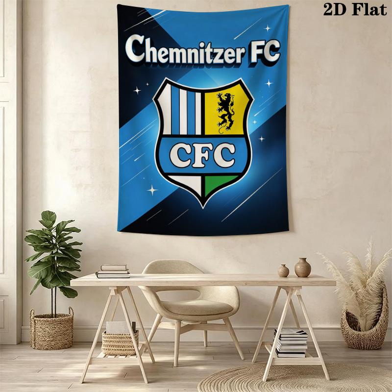 CFC Chemnitzer FC Dynamic Crest Tapestry Blue Light Wall Hanging Football Club Banner For Game Room Bedroom Decor