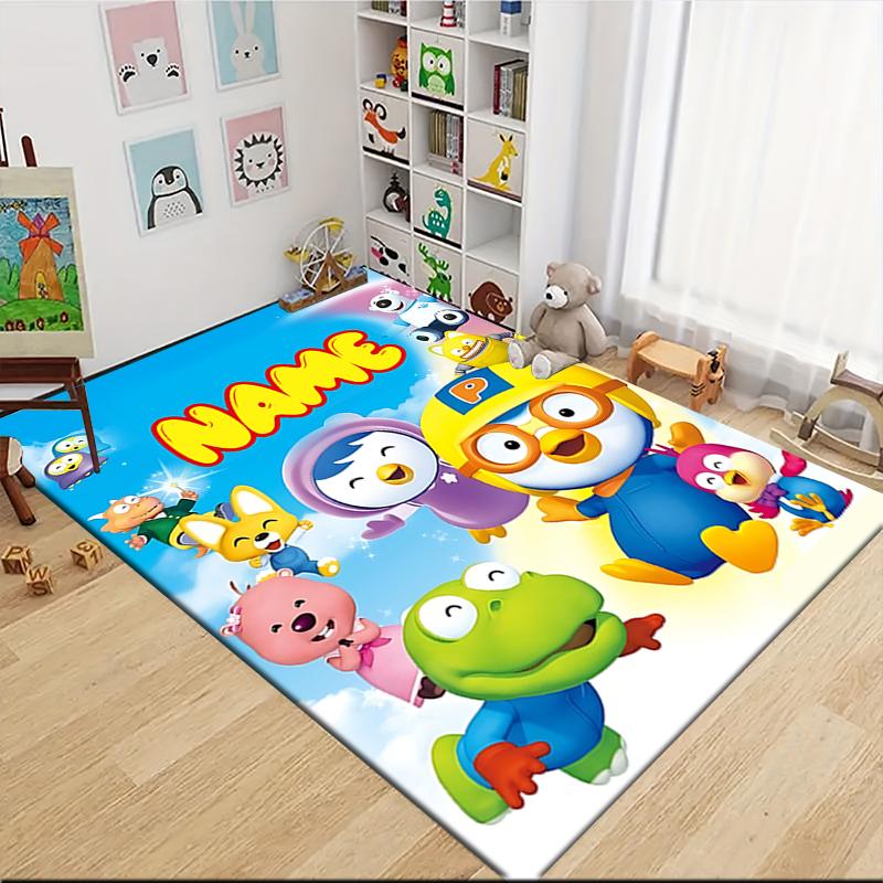 Custom Name Pororo Friends Adventure Carpet Rug Customizable Soft Washable Anti-Slip Home Living Room Sofa Mats Personalized Rug. 0909165