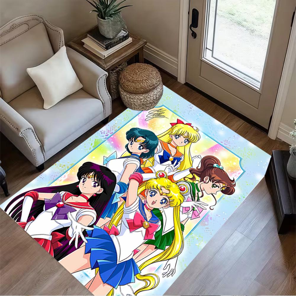 Sailor Moon Team-up Area Rug Design for Kitchen Entryway Dining Room Game Room Antislip Carpet Decorate Offices Perfect Birthday/Christmas Gift Idea