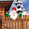 Christmas Fence Ornaments Wooden Peeking Santa Yard Decor Weatherproof Indoor Outdoor Decoration for Lawn Garden Fence