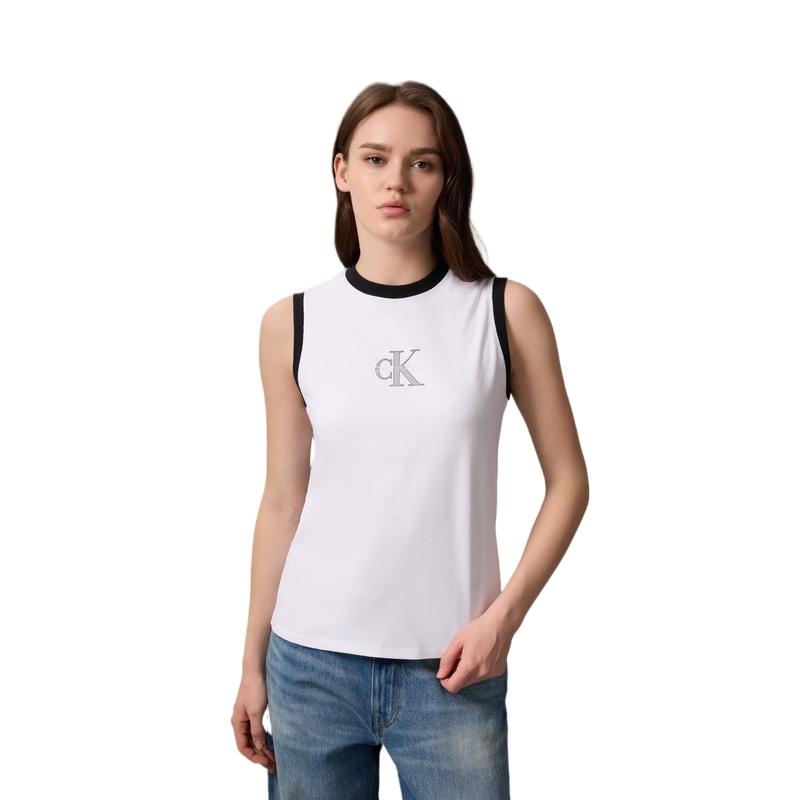 Calvin Klein Повседневная хлопковая футболка без рукавов с цветными блоками, женские топы, цвет лунный белый 47B850G