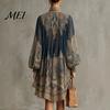 Elegant Casual Dress Boho Floral Print High Neck Irregular Chiffon Mini for Women, Lantern Sleeve Long Flowy Party Cocktail Dress, Summer Beach