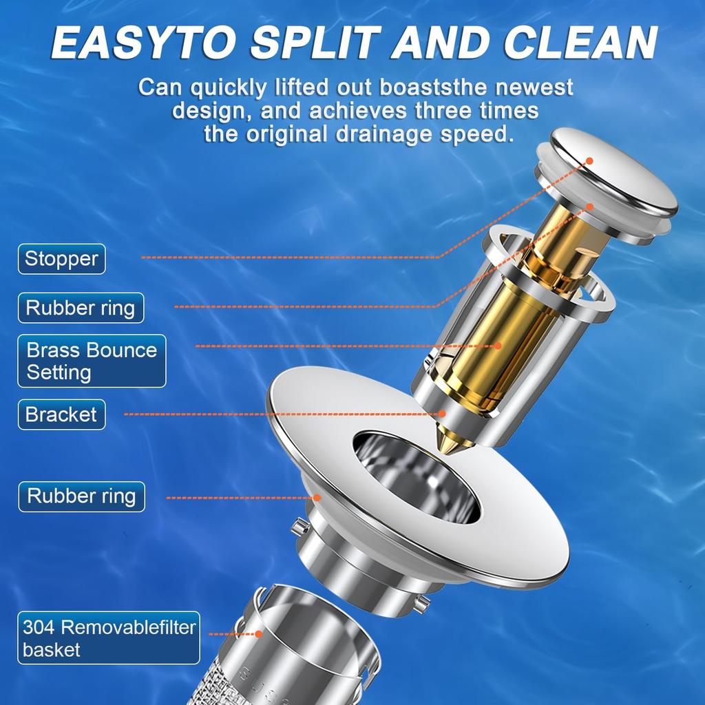 Stainless Steel Pop-Up Sink Drain Strainer - Removable Basket for Bathtub & Shower, Hair Catcher & Clog Preventer