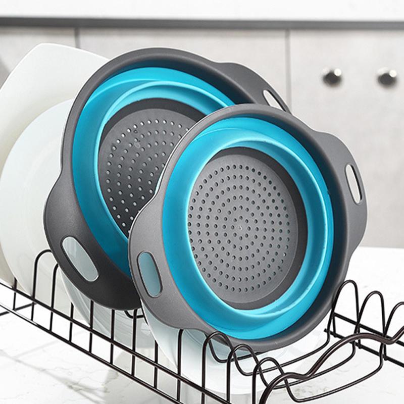 Складной дуршлаг, корзина для слива, коландер, корзина для мытья фруктов и овощей с ручкой, складной силиконовый дуршлаг, кухонное хранение