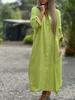 Long Sleeve Maxi Dresses Women Turn Down Collar Casual Cotton Linen Button Shirt Dress