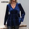 Autumn Women's Ruffle Solid Velvet Shirt