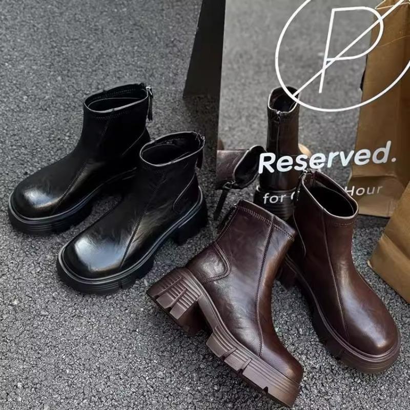 Платформенные ботинки Мартин женские новые осенне-зимние туфли на высоком каблуке маленькие ботильоны универсальные тонкие короткие ботинки