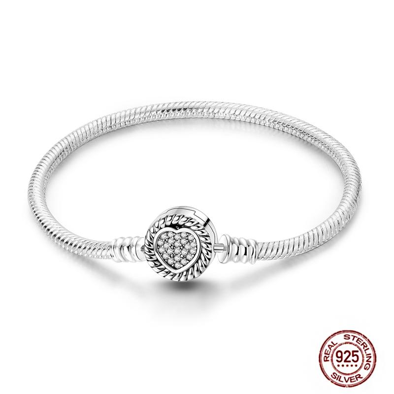 17-20CM Star Moon Bracelet 925 Copper Pink Heart Clover Charms Snake Chain Luminous Bracelet For Women DIY Birthday Zircon Gift