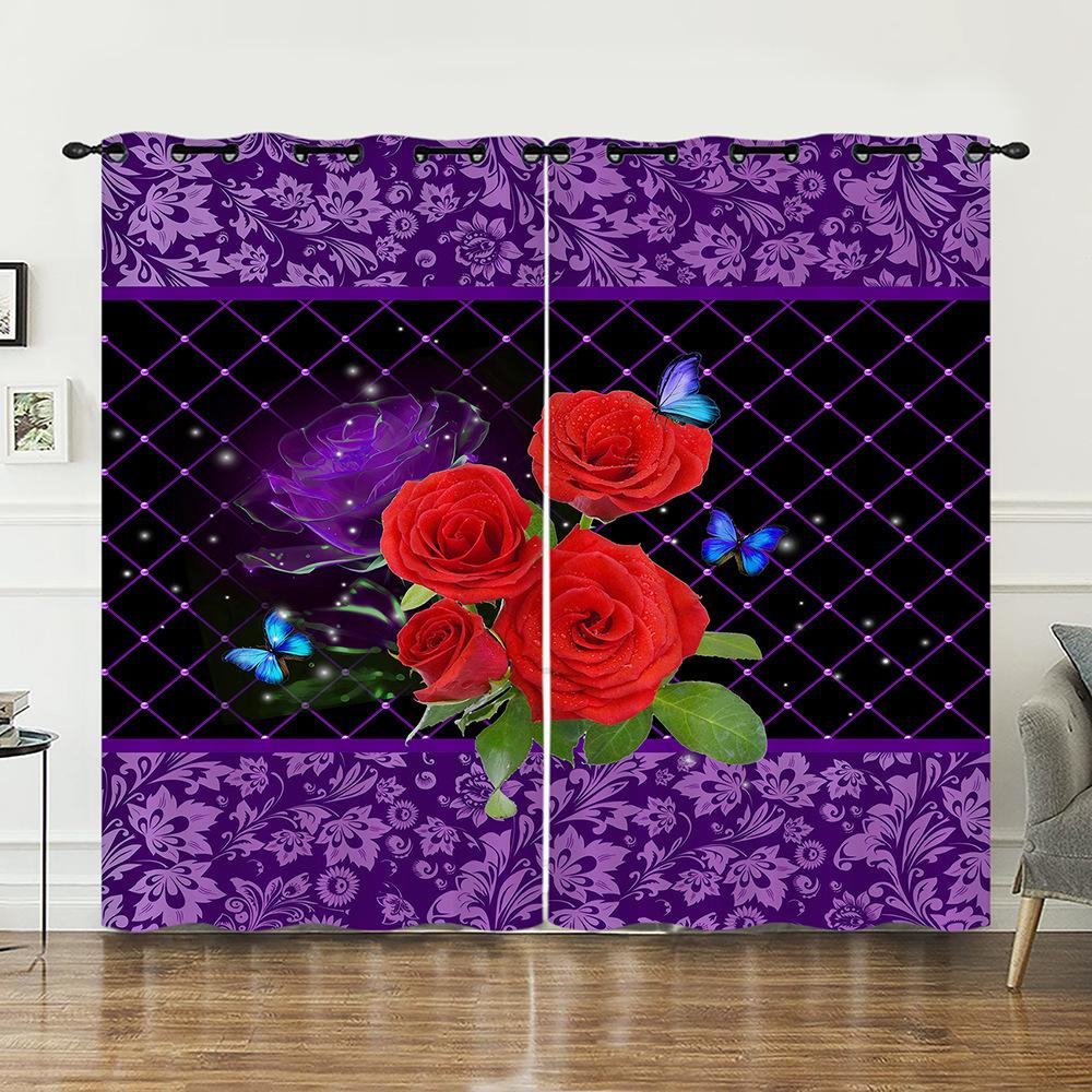 Curtains Rose Retro Deer Curtain Digital Printing Blackout Curtain No Punching