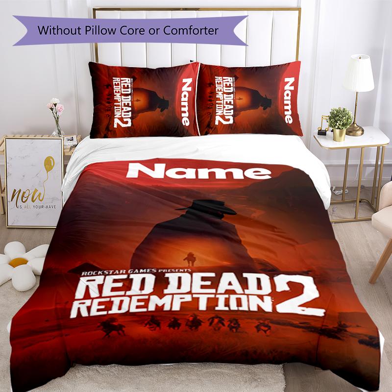 3pcs Custom Name Red Dead Redemption Bedding Set Duvet Cover Closure Includes 1 Duvet Cover & 2 Pillowcases for All Seasons Bedroom Decor