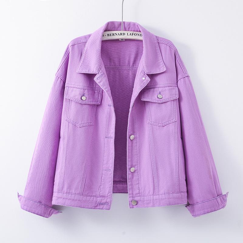 Новая джинсовая куртка цвета конфет для женщин — свободный крой, облегающий дизайн, повседневный стиль Гонконга