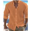Men's Linen Button Up Shirt Long Sleeved Stand Up Collar Spring Summer Casual Shirt