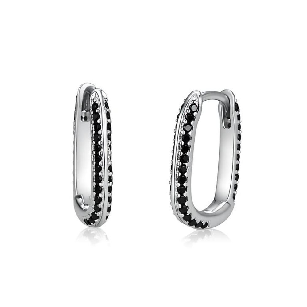 Black Awn Женские серьги-кольца с черным камнем