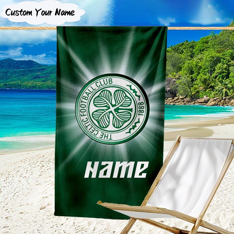 1PC Custom Name Beach Towel Celtic Football Crest Beach Towel, Suitable for Camping, Travel, Beach Accessories, Super Absorbent, Family Gift