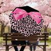 1PC Pink leopard print bow Umbrella-8-Rib Reinforced, Automatic Open, Lightweight & Durable, Fashion Accessory for Outdoor, H0365